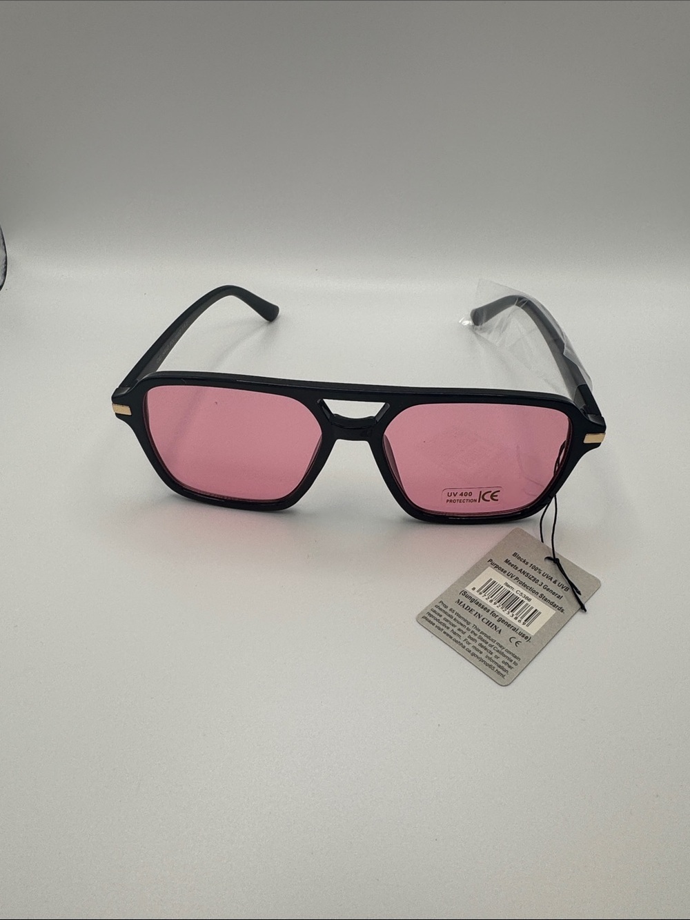 Black Frame Sunglasses with Pink Lenses